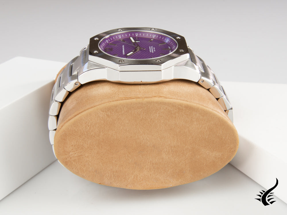 Montre à quartz Cornavin Downtown 3-H, 41 mm, violet, bracelet en acier, CO2021-2033