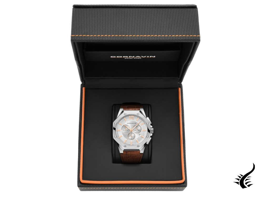 Montre à quartz Cornavin Downtown, chronographe, 44 mm, blanc, CO2010-2027