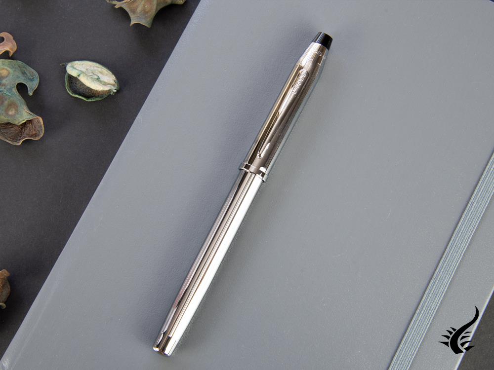 Cross Century II Fountain Pen, Chrome, Silver, Chrome Trim, Ribbed