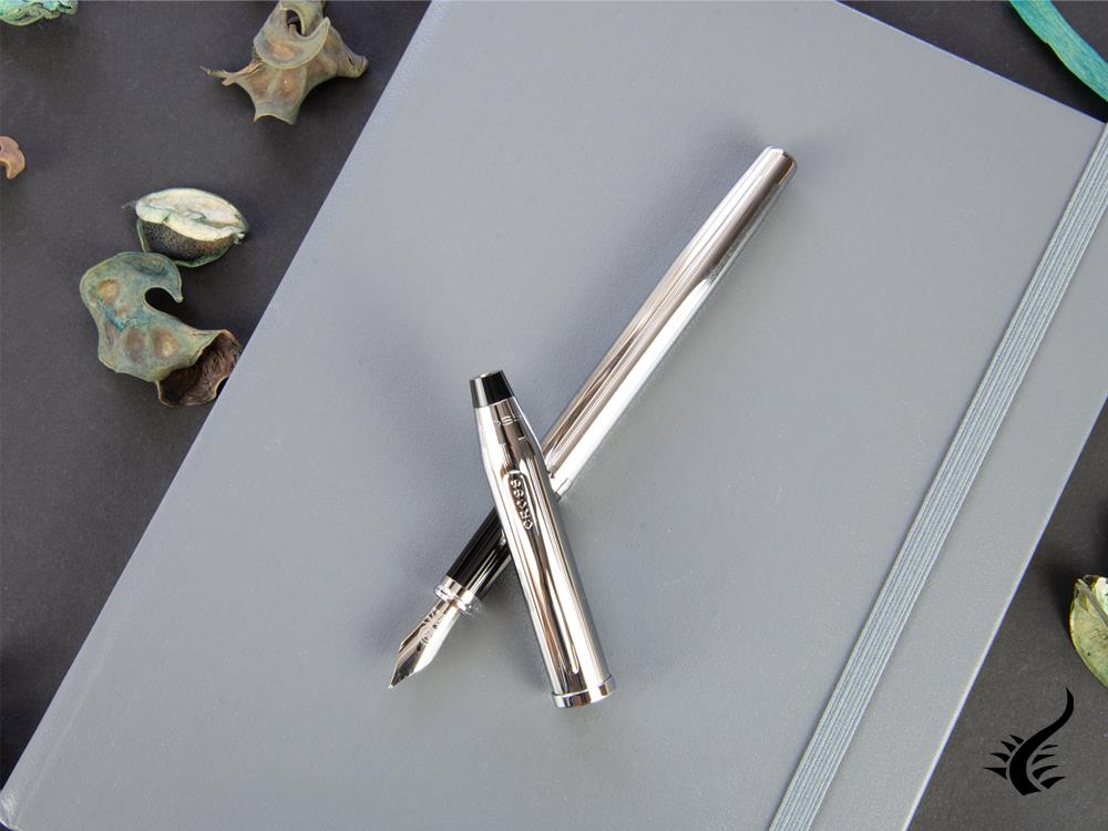 Cross Century II Fountain Pen, Chrome, Silver, Chrome Trim, Ribbed