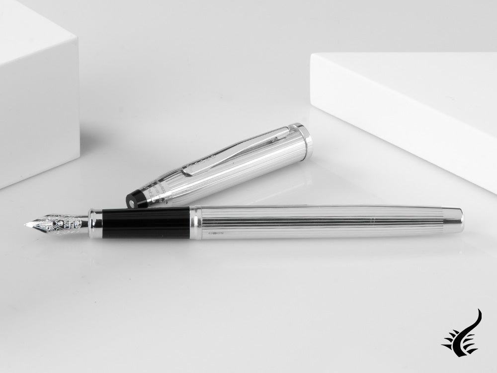 Cross Century II Fountain Pen, Silver .925, Silver, Ribbed, Polished