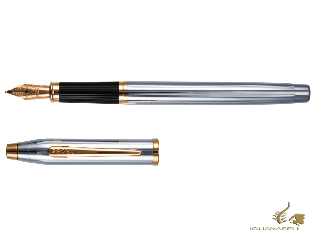 Stylo plume Cross Century II Medalist, chrome brossé, plaqué or 23 carats