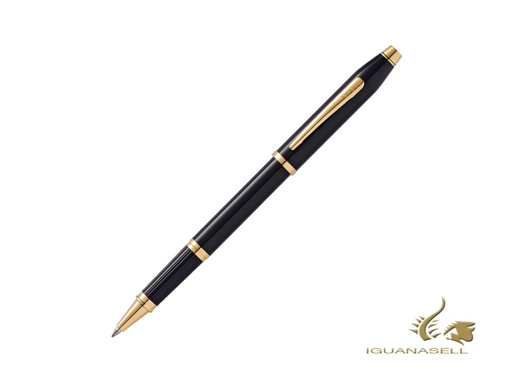 Stylo roller Cross Century II, laqué, noir, plaqué or 23 carats, 414-1