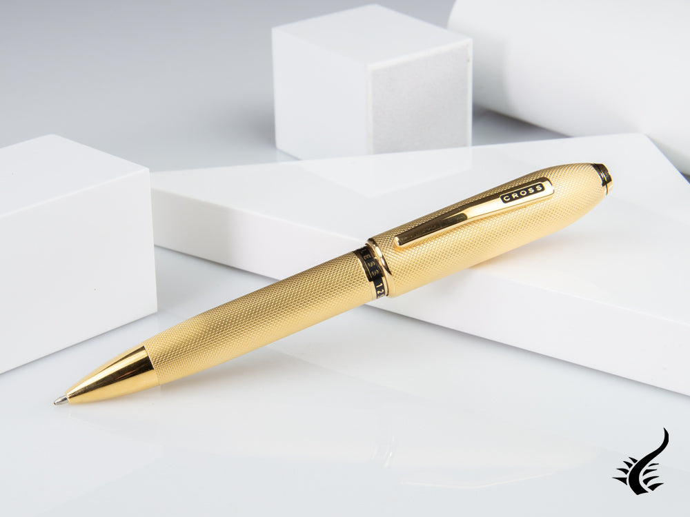 Cross Peerless 125 Ballpoint Pen, 23K Gold Plated, Guilloche, AT0702-4