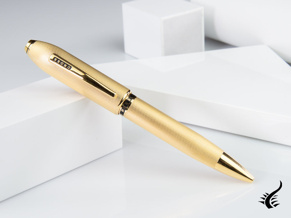 Cross Peerless 125 Ballpoint Pen, 23K Gold Plated, Guilloche, AT0702-4