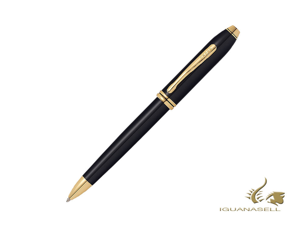 Stylo à bille Cross Townsend, laqué, noir, poli, plaqué or 23 carats, 572TW