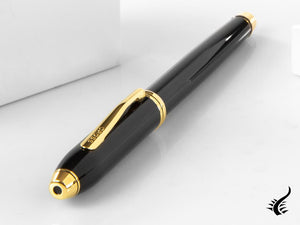 Stylo plume Cross Townsend, laqué, noir, attributs en or 23 carats, poli