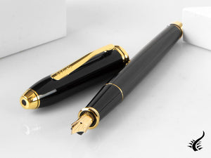 Cross Townsend Fountain Pen, Lacquer, Black, 23K Gold Trim, Polished