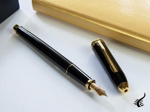 Stylo plume Cross Townsend, laqué, noir, attributs en or 23 carats, poli