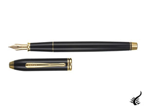 Stylo plume Cross Townsend, laqué, noir, attributs en or 23 carats, poli