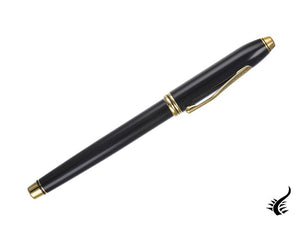 Stylo plume Cross Townsend, laqué, noir, attributs en or 23 carats, poli