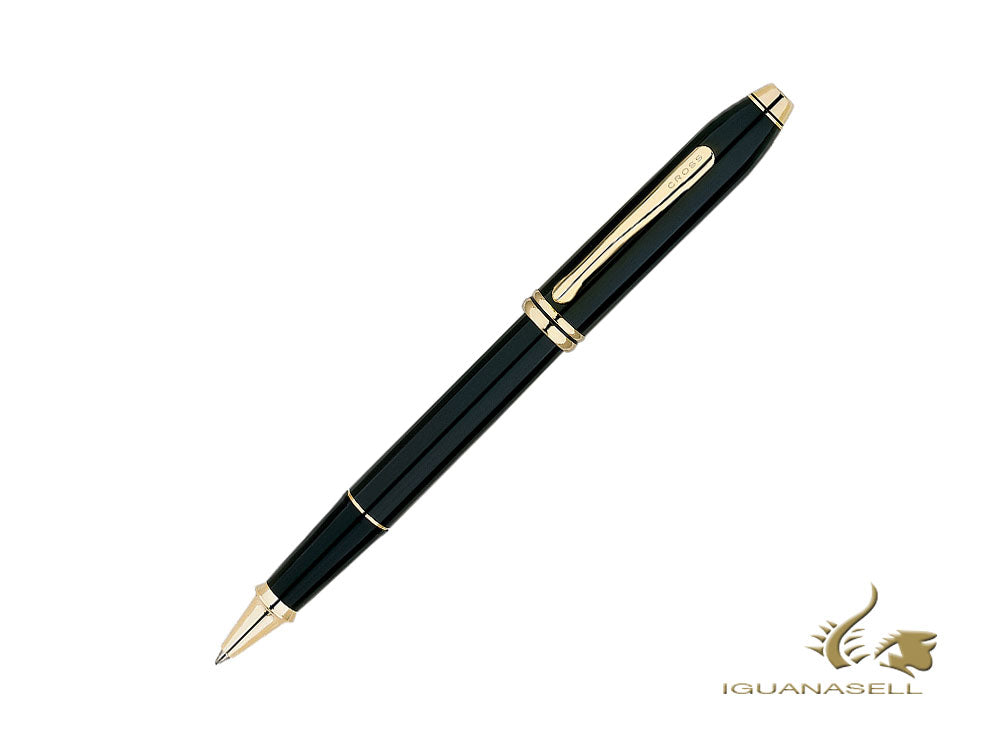 Cross Townsend Rollerball Pen, Lacquer, Black, 23K Gold plated, Polished, 575