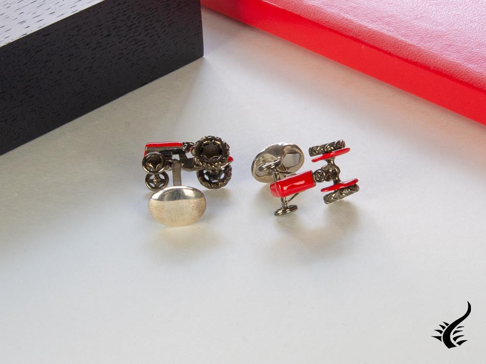 Boutons de manchette tracteur rouge Deakin &amp; Francis, argent 925, rouge, C0045S07