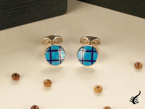 Boutons de manchette en émail vitrifié Deakin &amp; Francis, argent 925, bleu, C1256S0401