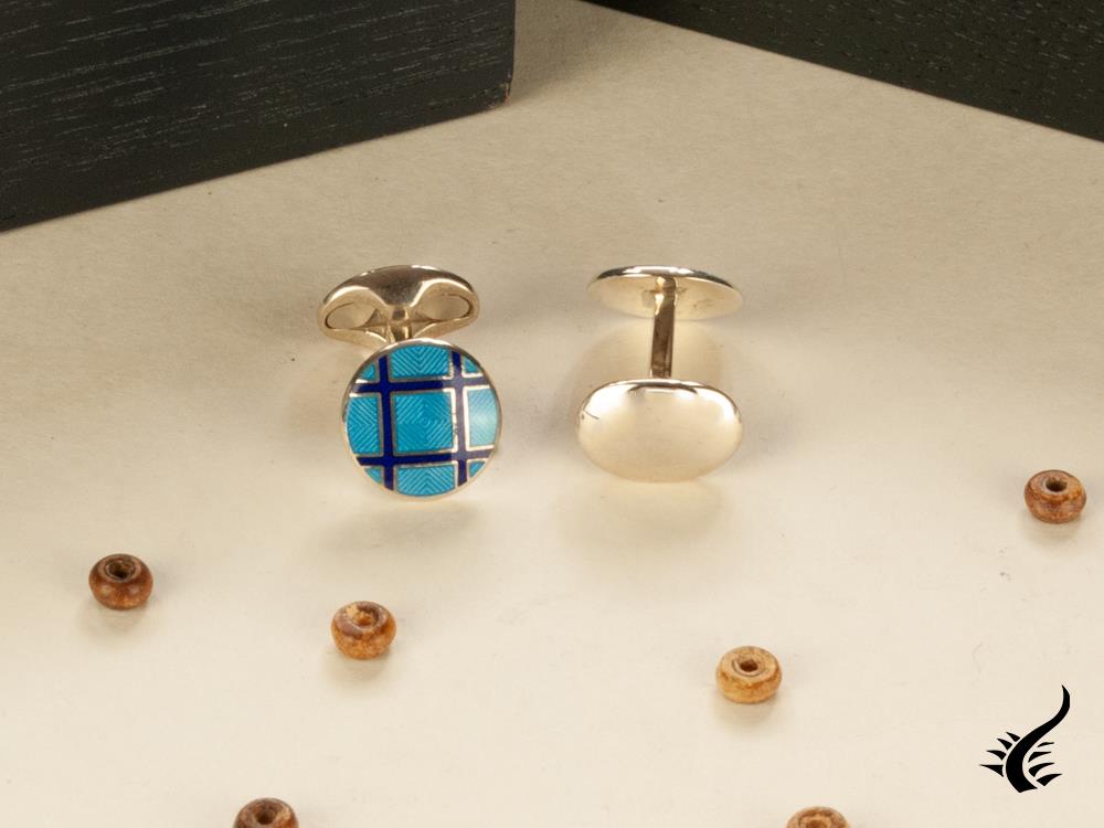 Boutons de manchette en émail vitrifié Deakin &amp; Francis, argent 925, bleu, C1256S0401