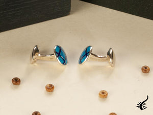 Boutons de manchette en émail vitrifié Deakin &amp; Francis, argent 925, bleu, C1256S0401