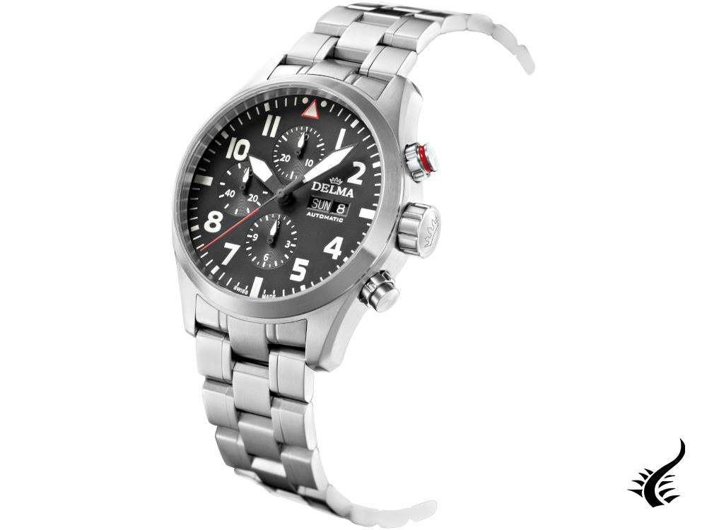 Montre automatique Delma Aero Commander, noire, 45 mm, chronographe, 41702.580.6.038