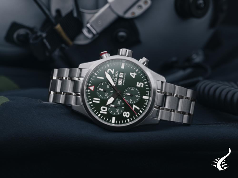 Delma Aero Commander Automatic Watch, Green, 45 mm, Chronograph, 41702.580.6.149