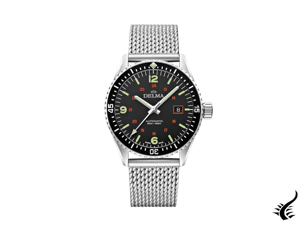 Montre automatique Delma Diver Cayman Field, noire, 42 mm, 41801.706.6.034