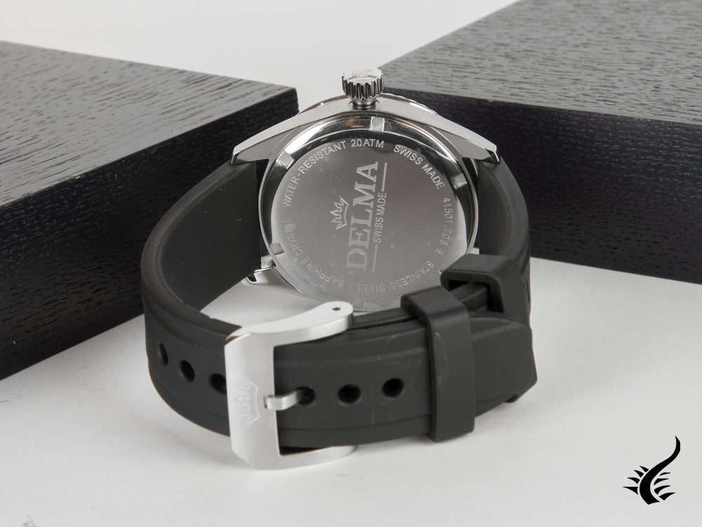 Montre à quartz Delma Diver Cayman Field, noire, 42 mm, 5 atm, 41501.708.6.034