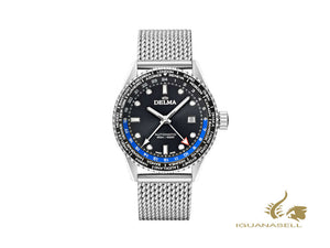 Montre automatique Delma Diver Cayman Worldtimer, noire, 42 mm, 41801.710.6.031