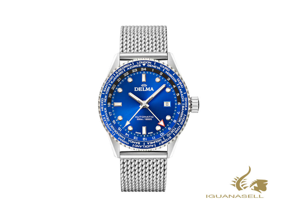 Montre automatique Delma Diver Cayman Worldtimer, bleu, 42 mm, 41801.710.6.041