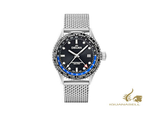 Montre à quartz Delma Diver Cayman Worldtimer, noire, 42 mm, 20 atm, 41801.712.6.031