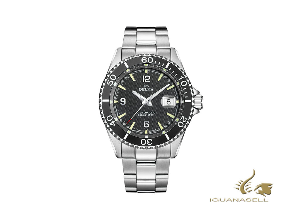 Montre automatique Delma Diver Santiago, noire, 43 mm, 41701.560.6C034