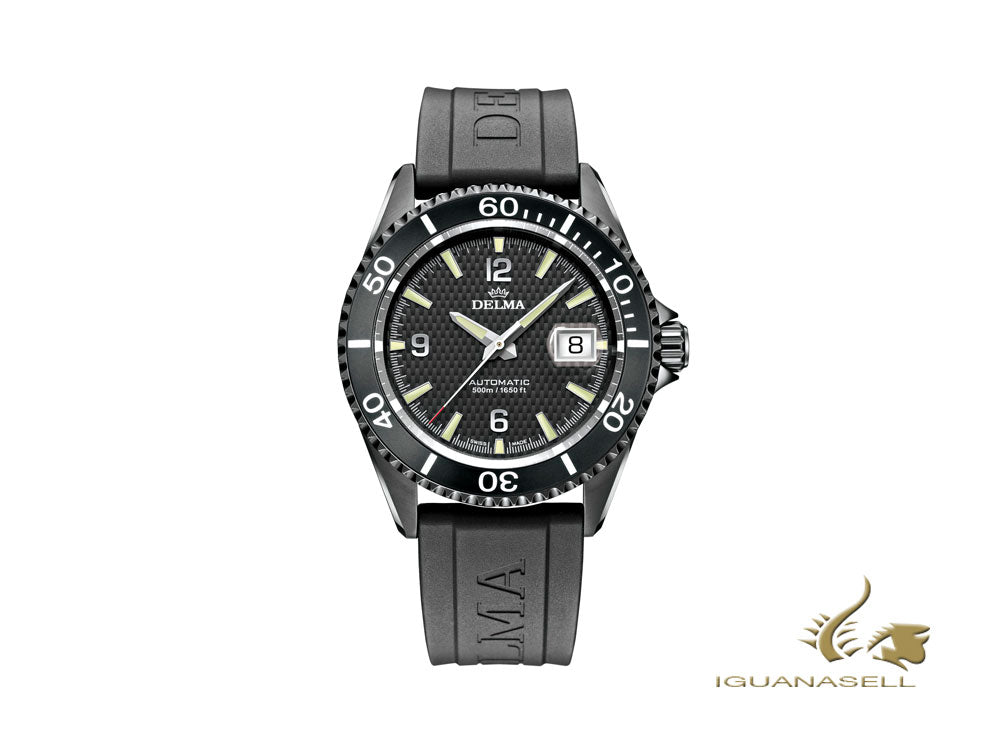 Montre automatique Delma Diver Santiago, noire, 43 mm, 44501.560.6C034