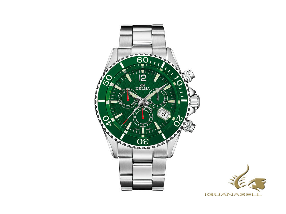 Delma Diver Santiago Chronograph Quartz Watch, Green, 43 mm, 41701.564.6.144