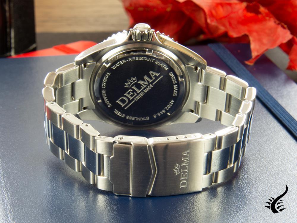 Montre à quartz Delma Diver Santiago GMT, noire, 43 mm, 20 atm, 41701.648.6P034