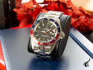 Montre à quartz Delma Diver Santiago GMT, noire, 43 mm, 20 atm, 41701.648.6P034