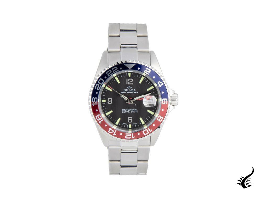 Delma Diver Santiago GMT Quartz Watch, Black, 43 mm, 20 atm, 41701.648.6P034