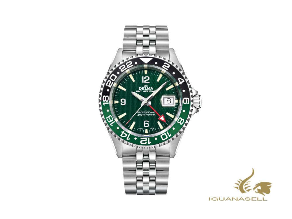 Montre à quartz Delma Diver Santiago GMT, verte, 43 mm, 20 atm, 41701.648.6.144