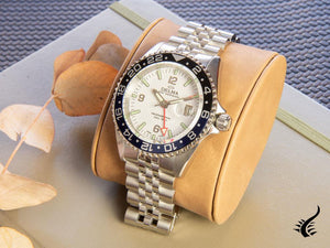 Montre à quartz Delma Diver Santiago GMT, blanche, 43 mm, 20 atm, 41701.648.6.014