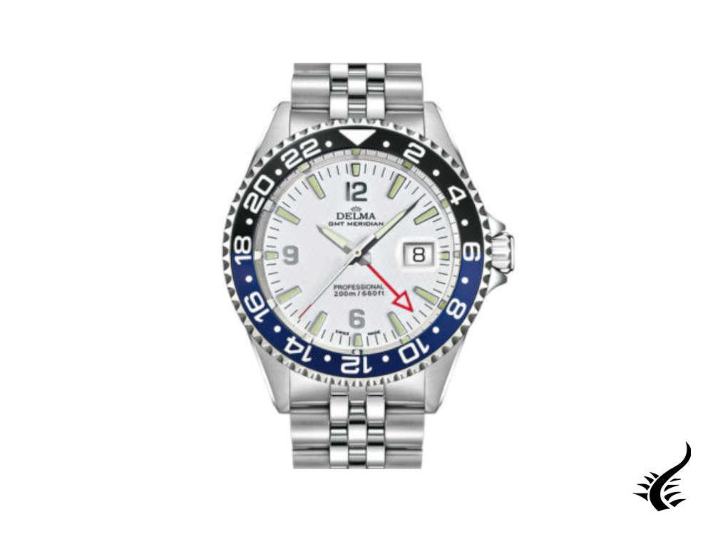 Montre à quartz Delma Diver Santiago GMT, blanche, 43 mm, 20 atm, 41701.648.6.014