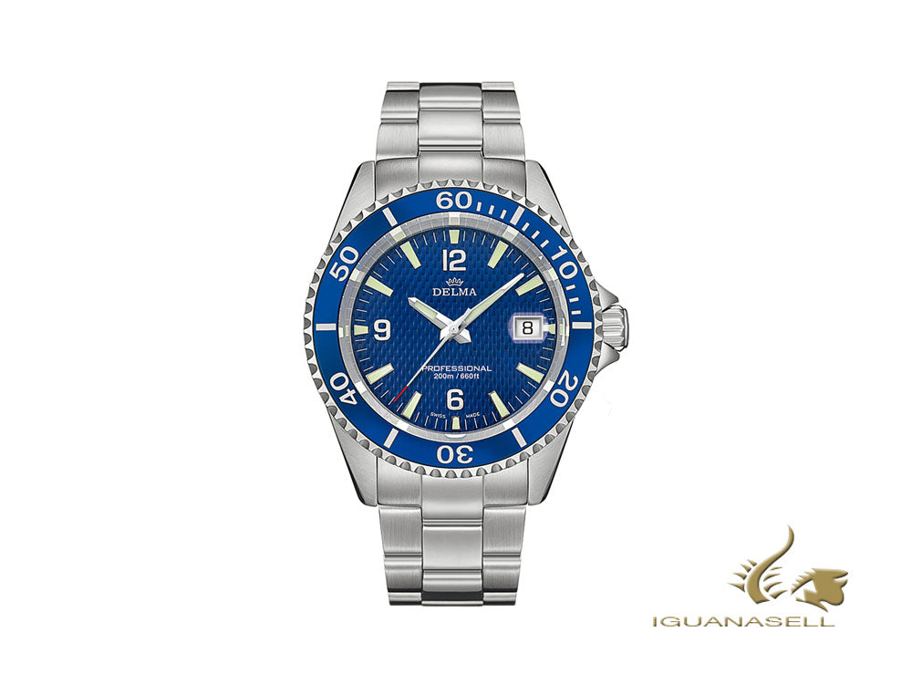 Montre à quartz Delma Diver Santiago, bleu, 43 mm, 20 atm, 41701.562.6.044