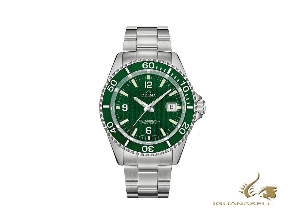 Delma Diver Santiago Quartz Watch, Green, 43 mm, 20 atm, 41701.562.6.144