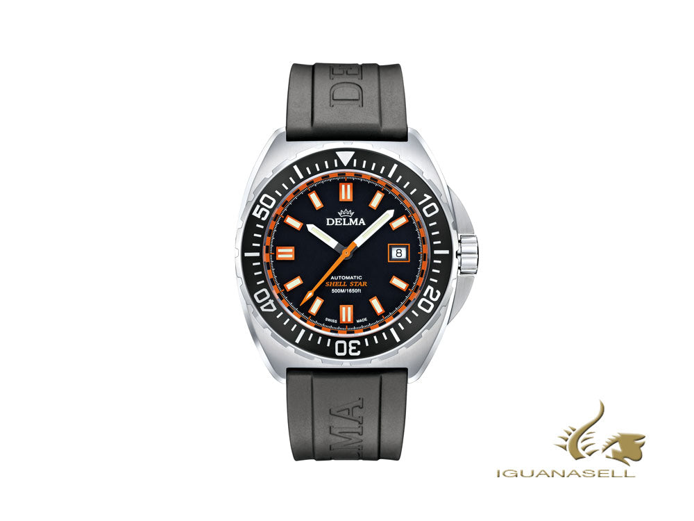 Montre automatique Delma Diver Shell Star, noire, 44 mm, 41501.670.6.031