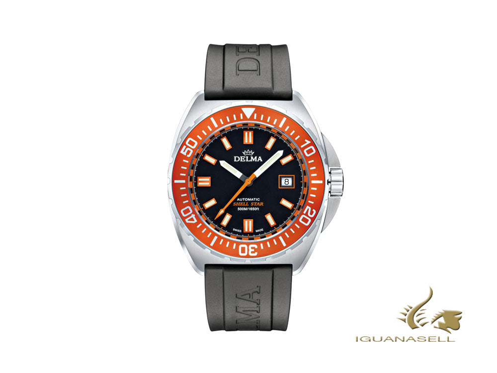 Montre automatique Delma Diver Shell Star, noire, 44 mm, 41501.670.6.151