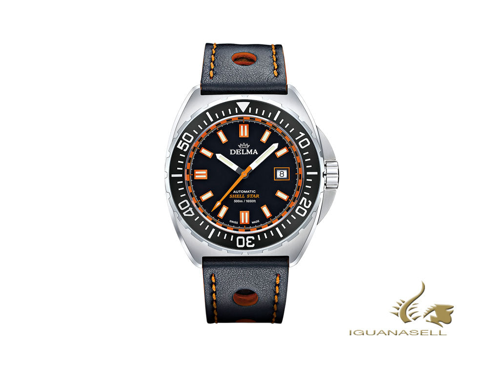 Montre automatique Delma Diver Shell Star, noire, 44 mm, 41601.670.6.031