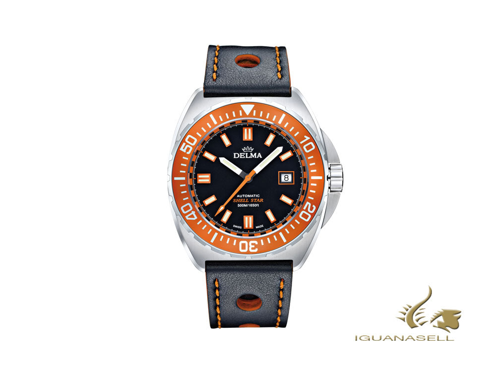 Montre automatique Delma Diver Shell Star, noire, 44 mm, 41601.670.6.151