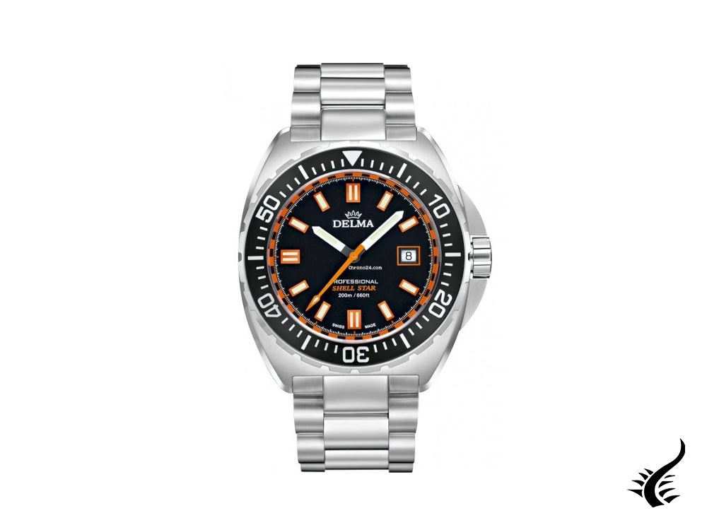 Montre à quartz Delma Diver Shell Star, noire, 44 mm, 20 atm, 41701.676.6.031