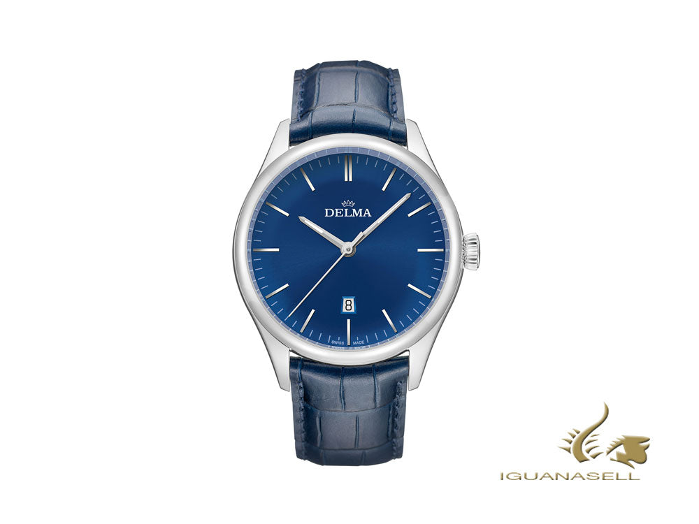 Delma Dress Heritage Quartz Watch, Blue, 43 mm, Leather strap, 41601.686.6.041
