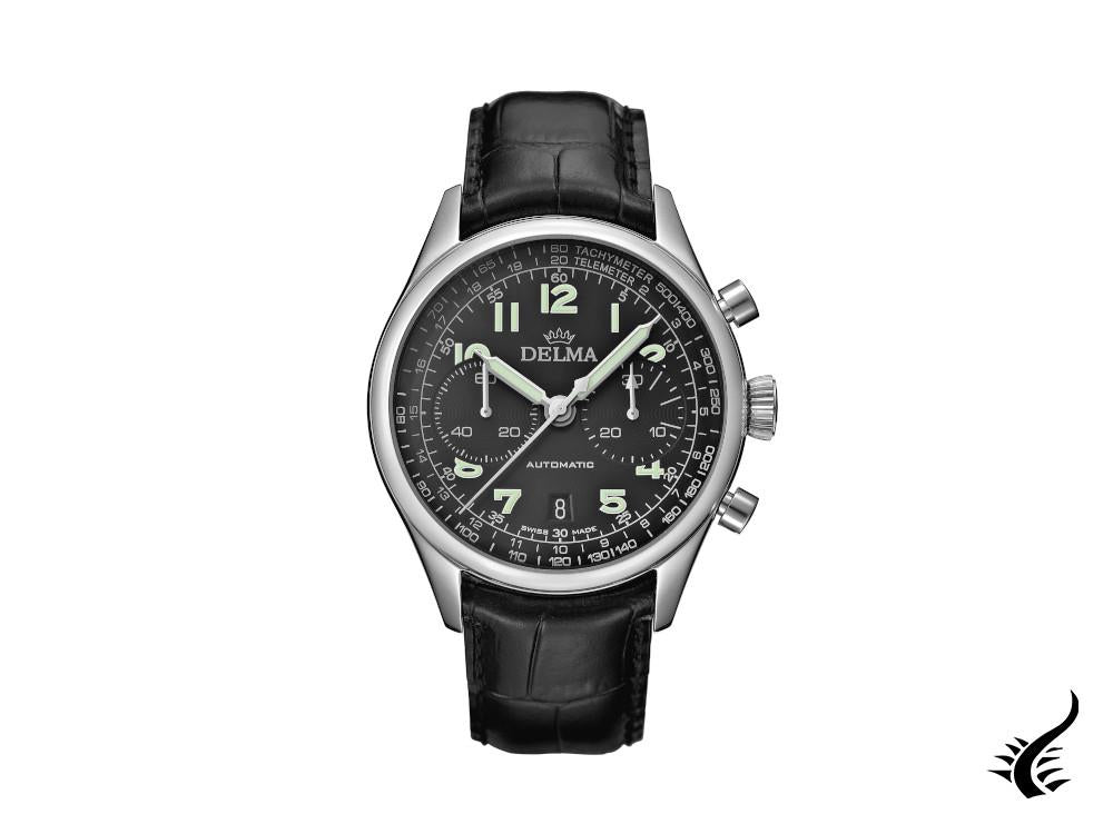 Montre automatique chronographe Delma Heritage, noire, 43 mm, LE, 41601.730.6.032