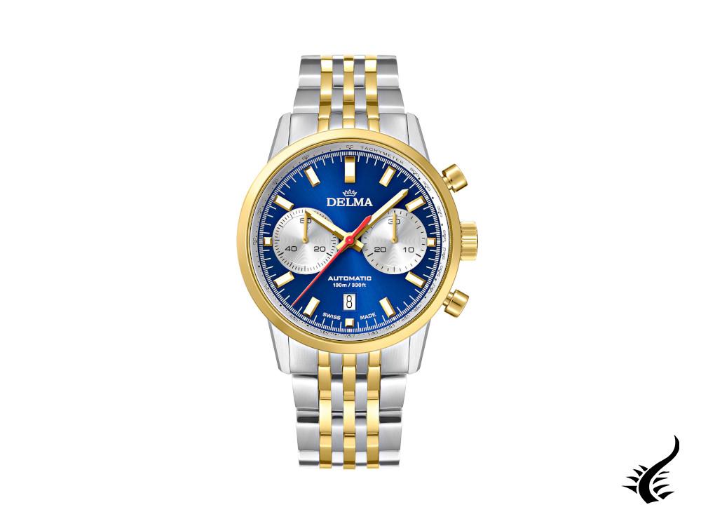 Delma Racing Continental Automatic Watch, PVD Gold, Blue, 42 mm, 52701.702.6.041