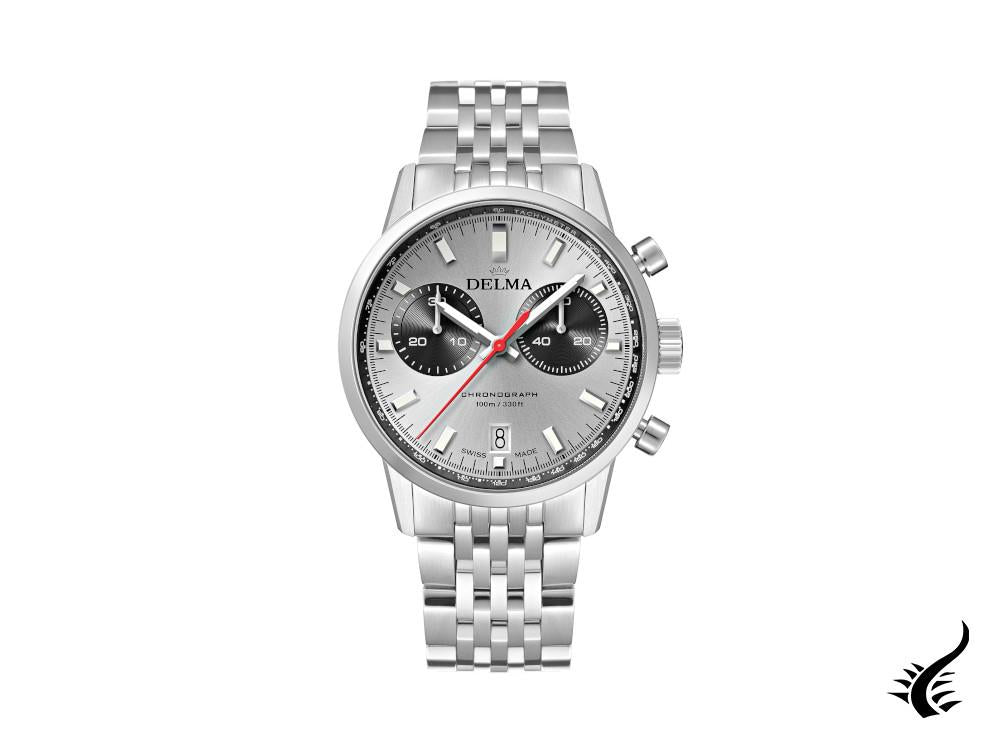 Delma Racing Continental Quartz Watch, Ronda Z50, Silver, 42 mm, 41701.704.6.061