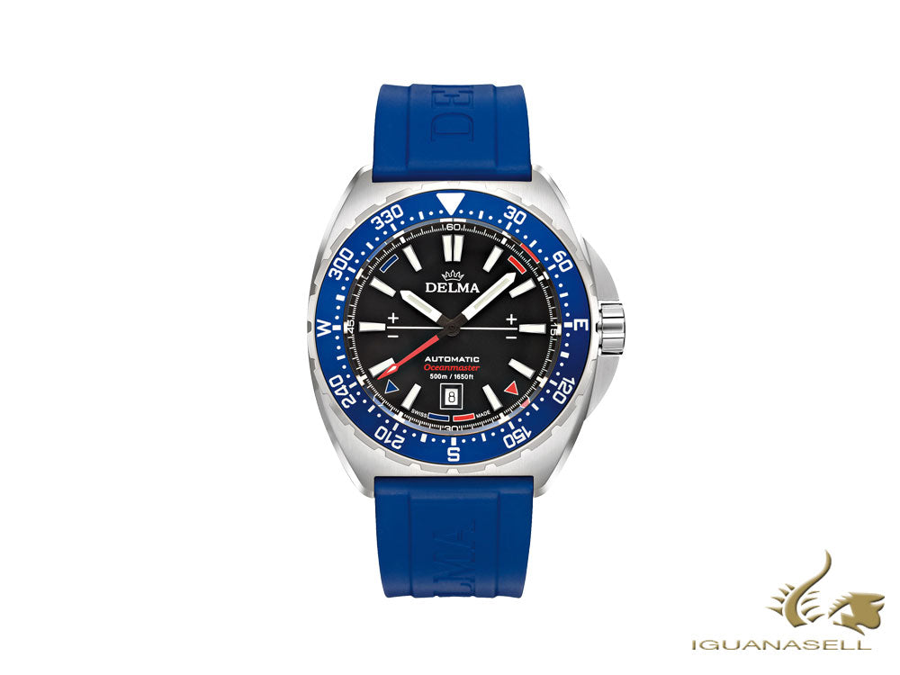 Montre automatique Delma Racing Oceanmaster, noire, 44 mm, silicone, 41501.670.6.048