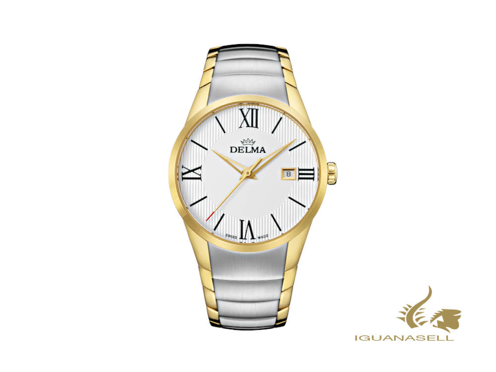 Montre à quartz Delma Tarragona Dress, PVD or, blanc, 40 mm, 52701.618.6.016