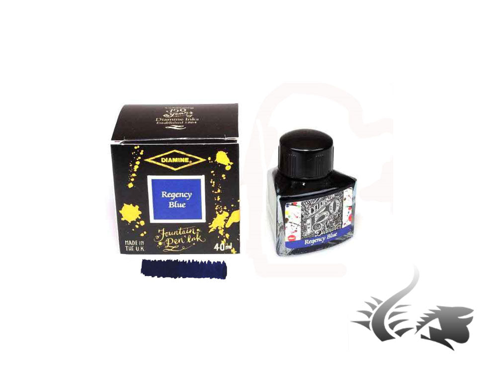 Diamine 1864 Regency Blue, 150th Anniversary Ink Bottle, 40ml, Crystal